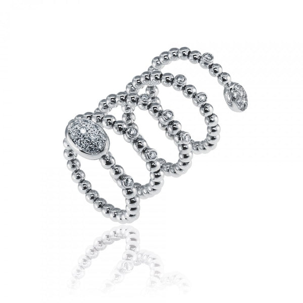 Finnies The Jewellers 18ct White Gold Diamond Set Bead Spiral Snake Ring 0.44ct