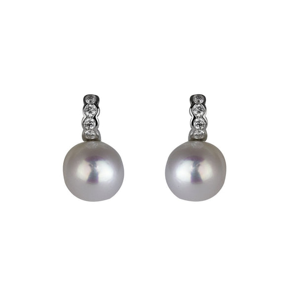 Finnies The Jewellers 18ct White Gold Diamond Set Hoop South Sea Pearl Drop Earrings