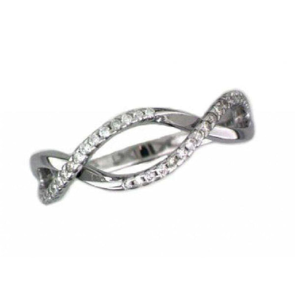 Finnies The Jewellers 18ct White Gold Diamond Set Wavy Cross Over Ring