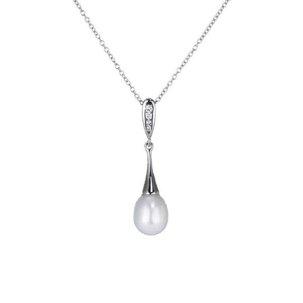 Finnies The Jewellers 18ct White Gold Diamond Stirrup 0.09c & Oval Pearl Drop Pendant