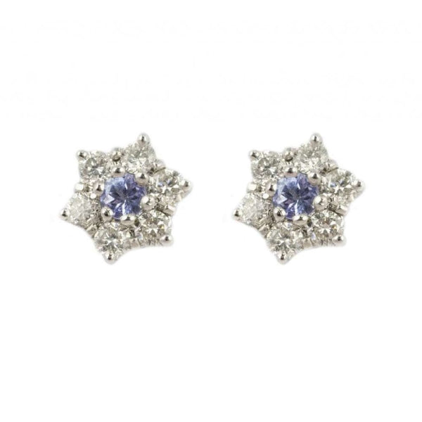 Finnies The Jewellers 18ct White Gold Diamond & Tanzanite Flower Cluster Stud Earrings