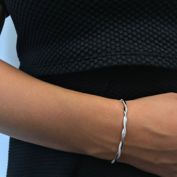 Finnies The Jewellers 18ct White Gold Diamond Twist Bangle