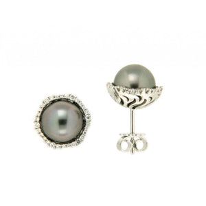 Finnies The Jewellers 18ct White Gold Diamonds and Tahitian Pearl Stud Earrings