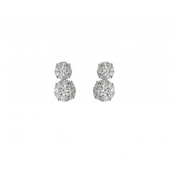 Finnies The Jewellers 18ct White Gold Double Cluster Diamond Drop Earrings