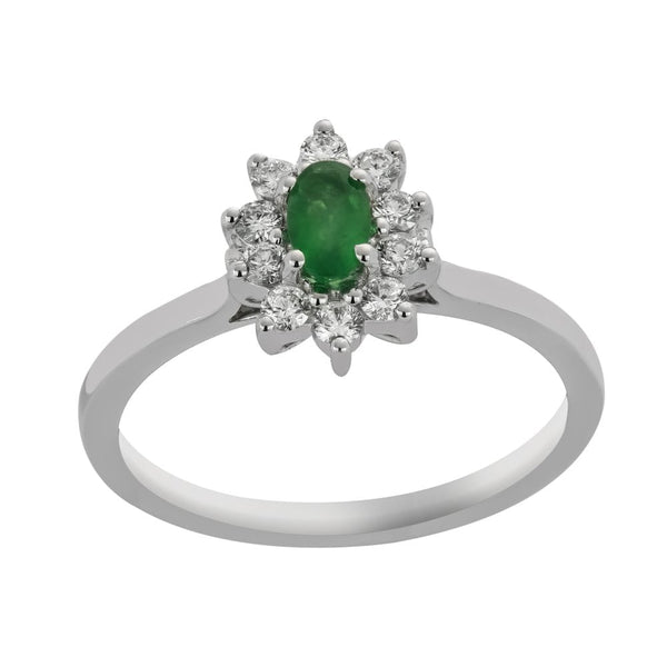 Finnies The Jewellers 18ct White Gold Emerald & Diamond Cluster Diamond Ring