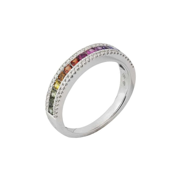 Finnies The Jewellers 18CT WHITE GOLD MULT SAPPHIRE DIAMOND RING