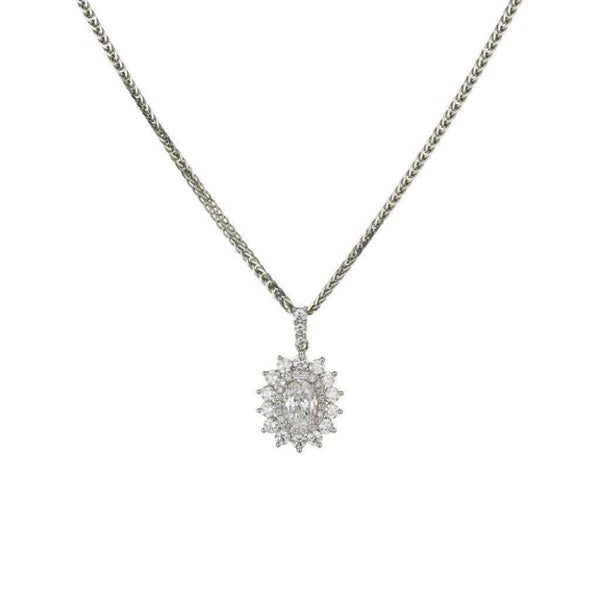 Finnies The Jewellers 18ct White Gold Oval Cluster Diamond Double Halo Pendant 1.88ct