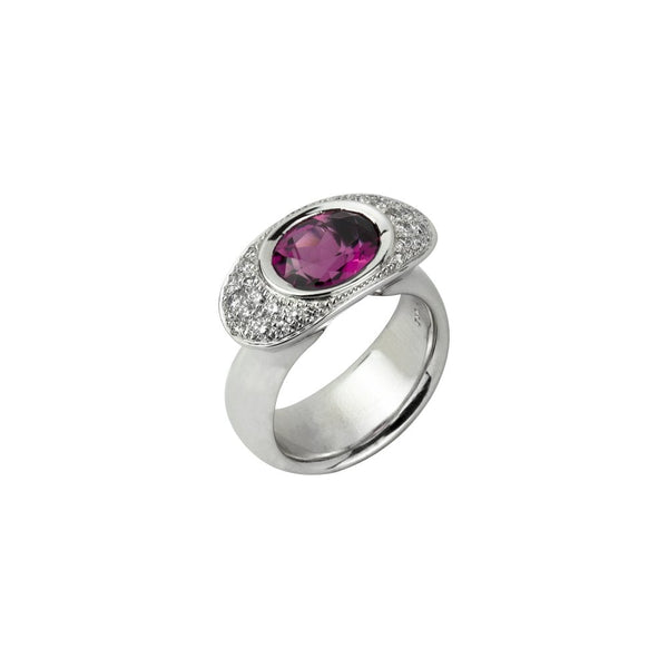 Finnies The Jewellers 18ct White Gold Oval Pink Spinel and Diamond Set Dress Ring