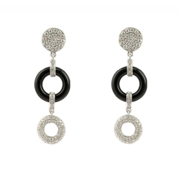 Finnies The Jewellers 18ct White Gold PavÃ© Set Diamond & Black Onyx Earrings