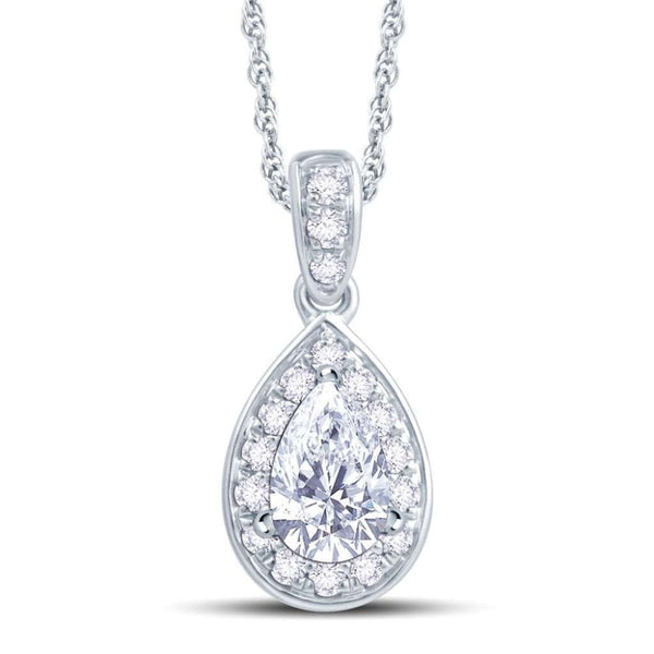 Finnies The Jewellers 18ct White Gold Pear Diamond Halo Pendant