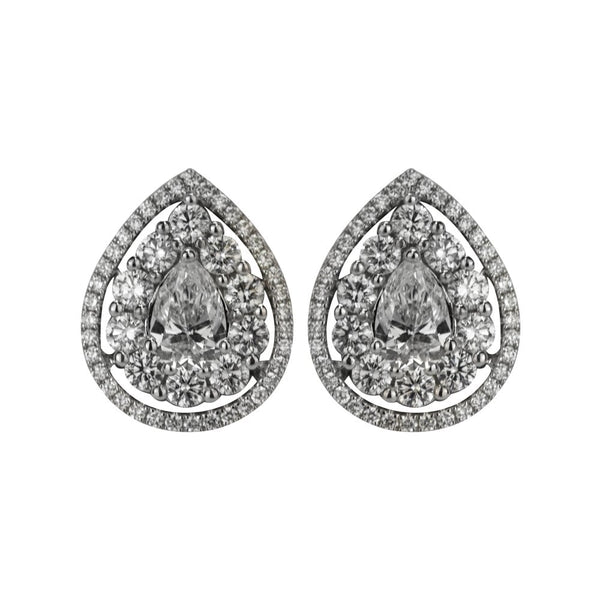 Finnies The Jewellers 18ct White Gold Pear Shape Double Halo Diamond Studs 2.49ct