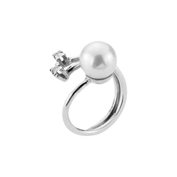 Finnies The Jewellers 18ct White Gold Pearl and Diamond Torque Dress Ring