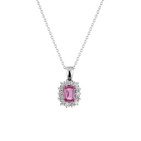 Finnies The Jewellers 18ct White Gold Pink Sapphire & Diamond Cluster Pendant