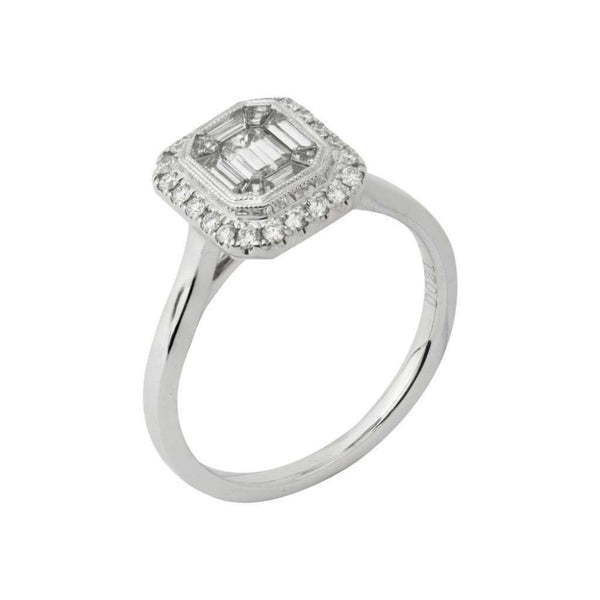 Finnies The Jewellers 18ct White Gold Rectangular Diamond Halo Ring 0.65ct