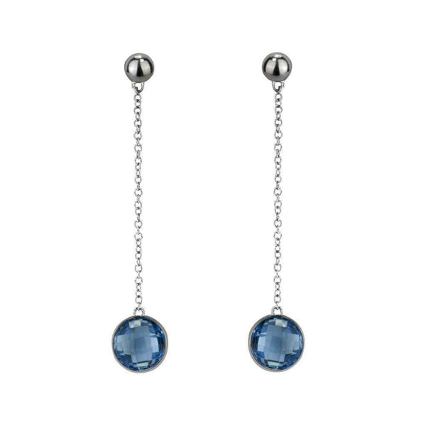 Finnies The Jewellers 18ct White Gold Round Blue Topaz on Chain Drop Earrings
