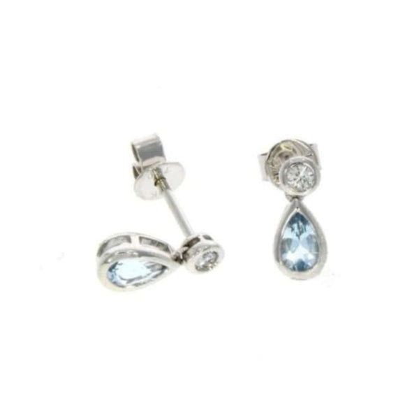 Finnies The Jewellers 18ct White Gold Round Cut Diamond and Pear Shaped Aquamarine