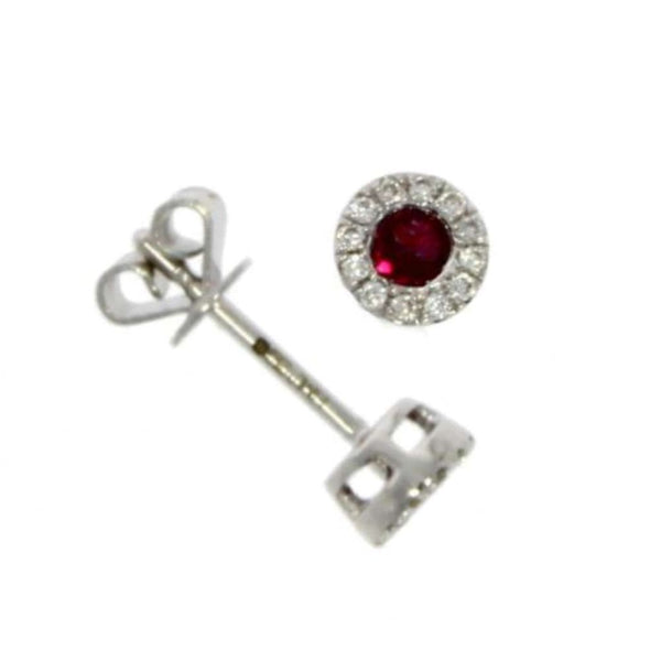 Finnies The Jewellers 18ct White Gold Round Ruby And Diamond Cluster Stud Earrings