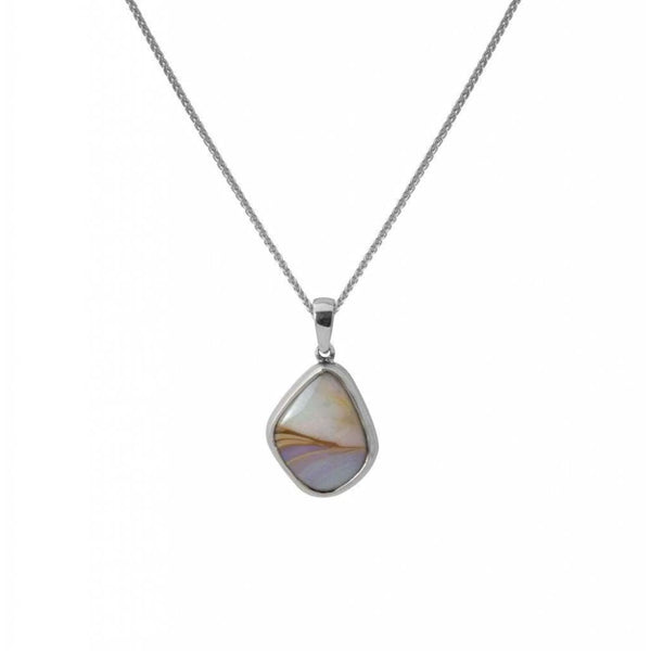 Finnies The Jewellers 18ct White Gold Rubover Set Opal Pendant and Chain