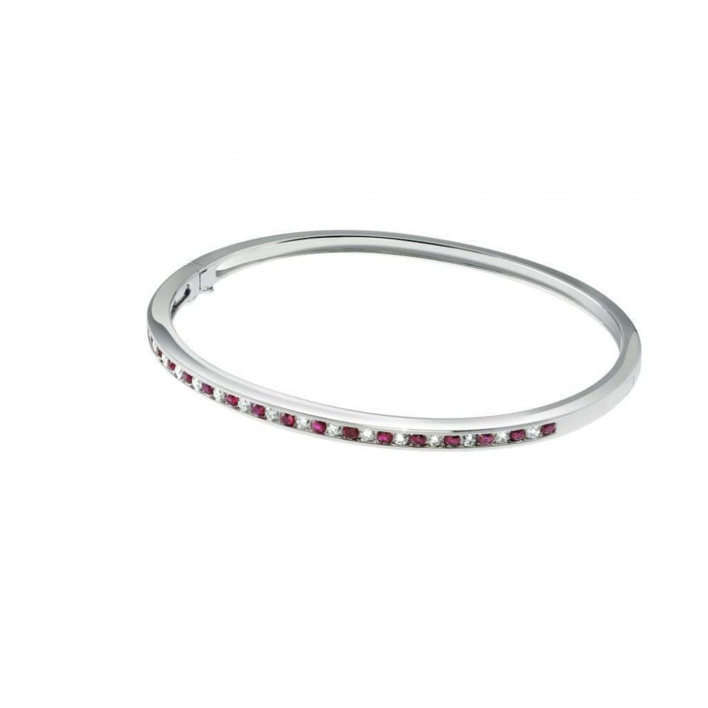 18ct White Gold Ruby & Diamond Channel Set Hinge Bangle