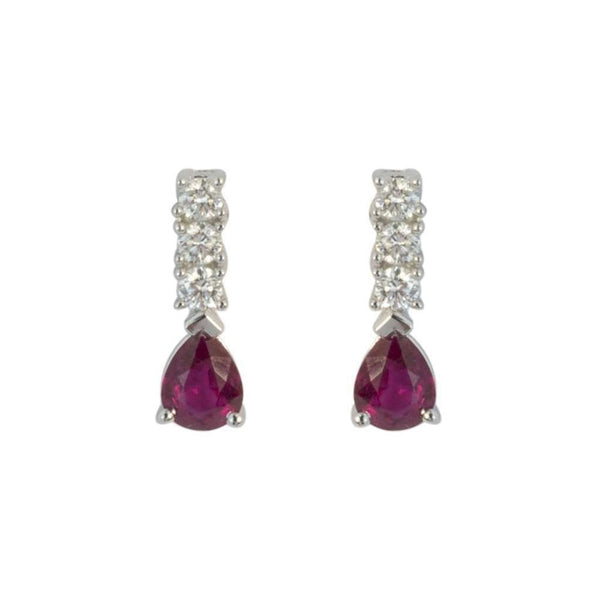 Finnies The Jewellers 18ct White Gold Ruby & Diamond Drops
