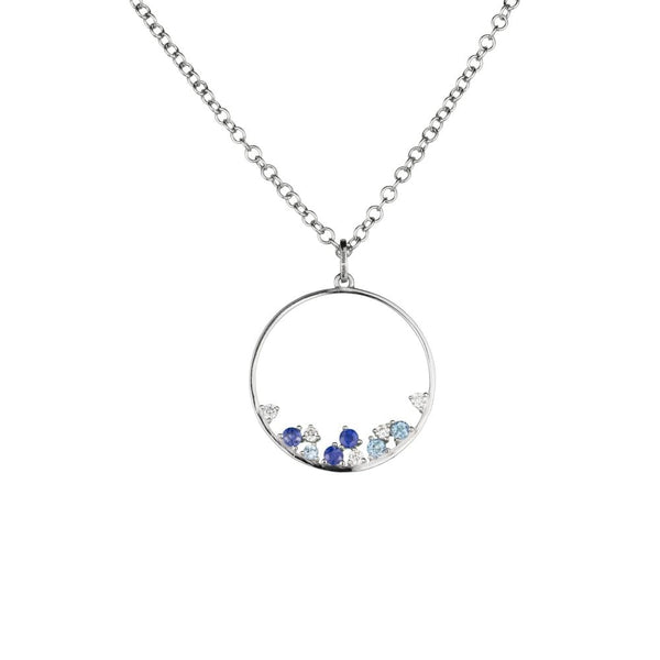 Finnies The Jewellers 18ct White Gold Sapphire, Diamond & Blue Topaz Circle Pendant