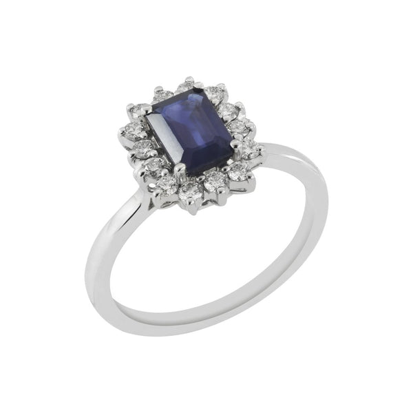 Finnies The Jewellers 18ct White Gold Sapphire & Diamond Octagonal Cluster Ring