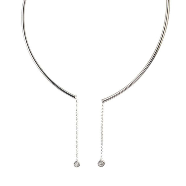 Finnies The Jewellers 18ct White Gold Solid Wire Shaped Necklet with Two Diamonds 0.24