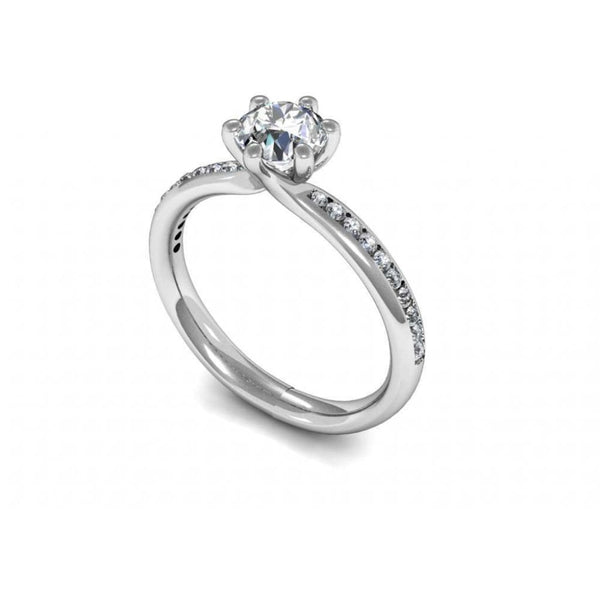 Finnies The Jewellers 18ct White Gold Solitaire Diamond Ring with Diamond Set Shoulder