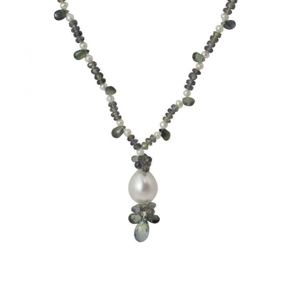 Finnies The Jewellers 18ct White Gold South Sea Pearl & Sapphire Beaded Pendant