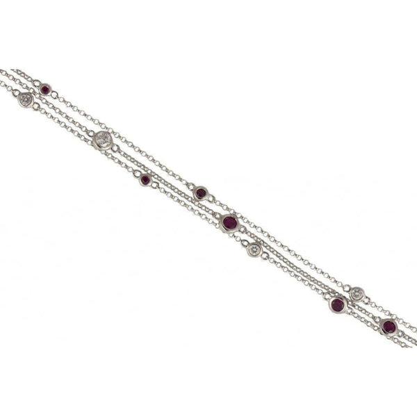 Finnies The Jewellers 18ct White Gold Three Row Ruby & Diamond Bracelet