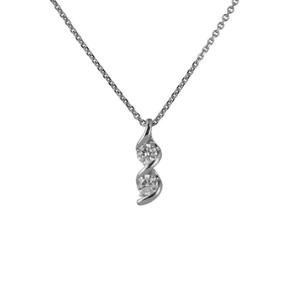 Finnies The Jewellers 18ct White Gold Two Diamond Drop Pendant with 16