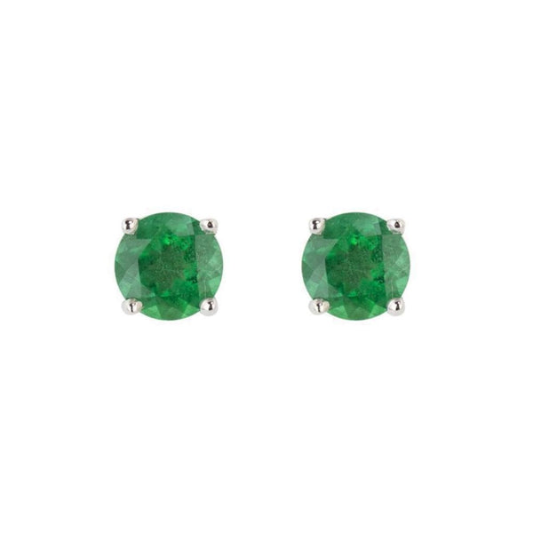 Finnies The Jewellers 18ct White Gold Zambian Round Emerald Stud Earrings 0.84ct