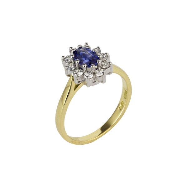 Finnies The Jewellers 18ct Yellow and White Gold Ceylon Sapphire and Diamond Cluster