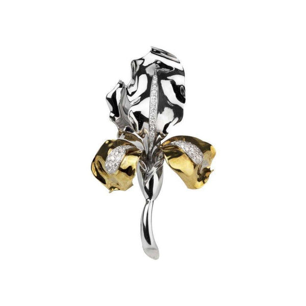 Finnies The Jewellers 18ct Yellow and White Gold Curled Diamond Set Leaf Brooch