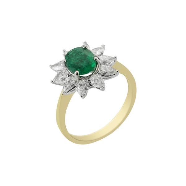 Finnies The Jewellers 18ct Yellow and White Gold Diamond and Emerald Cluster Ring