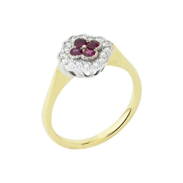Finnies The Jewellers 18ct Yellow and White Gold Diamond and Ruby Dress Ring