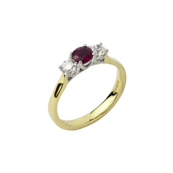 Finnies The Jewellers 18ct Yellow and White Gold Diamond and Ruby Three Stone Ring