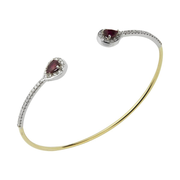 Finnies The Jewellers 18ct Yellow and White Gold Diamond Halo and Ruby Torque Bangle