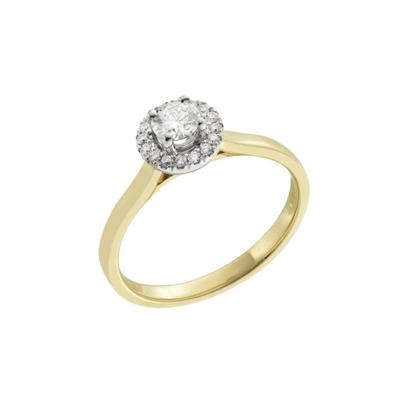 Finnies The Jewellers 18ct Yellow and White Gold Solitaire Diamond Halo Ring