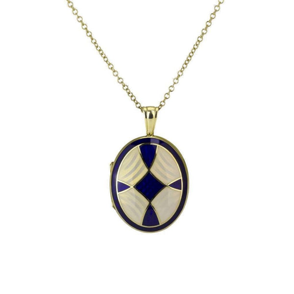 Finnies The Jewellers 18ct Yellow Gold & Blue Enamel Locket With 18ct Chain