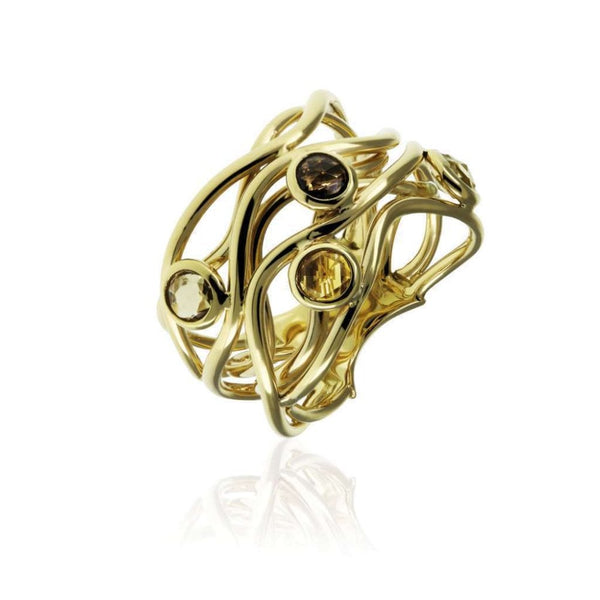Finnies The Jewellers 18ct Yellow Gold Citrine Quartz Strand Broad Dress Ring