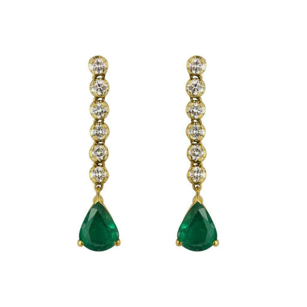 Finnies The Jewellers 18ct Yellow Gold Diamond And Emerald Drop Earrings
