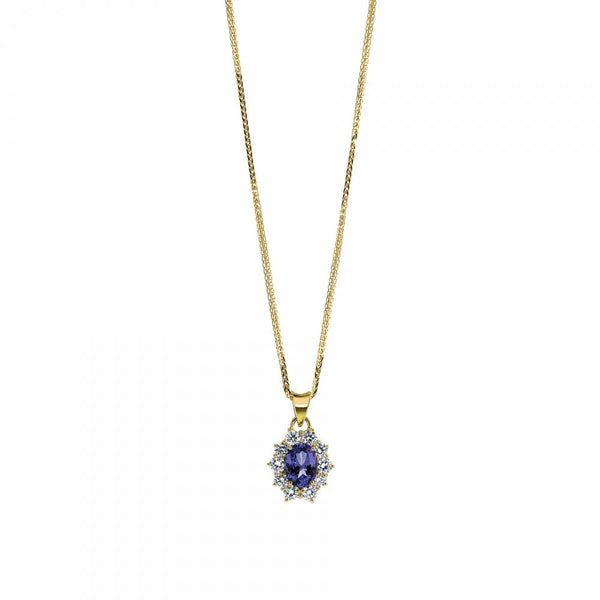 Finnies The Jewellers 18ct Yellow Gold Diamond And Tanzanite Cluster Pendant