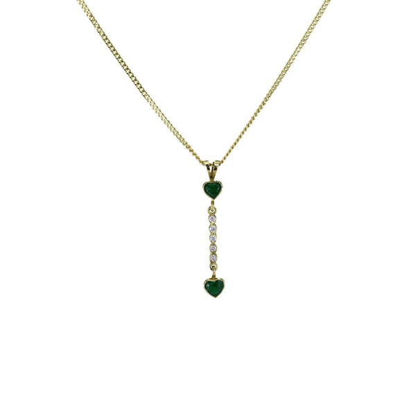 Finnies The Jewellers 18ct Yellow Gold Diamond Emerald Hearts Drop Pendant
