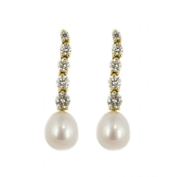Finnies The Jewellers 18ct Yellow Gold Diamond & Freshwater Pearl Drop Earrings