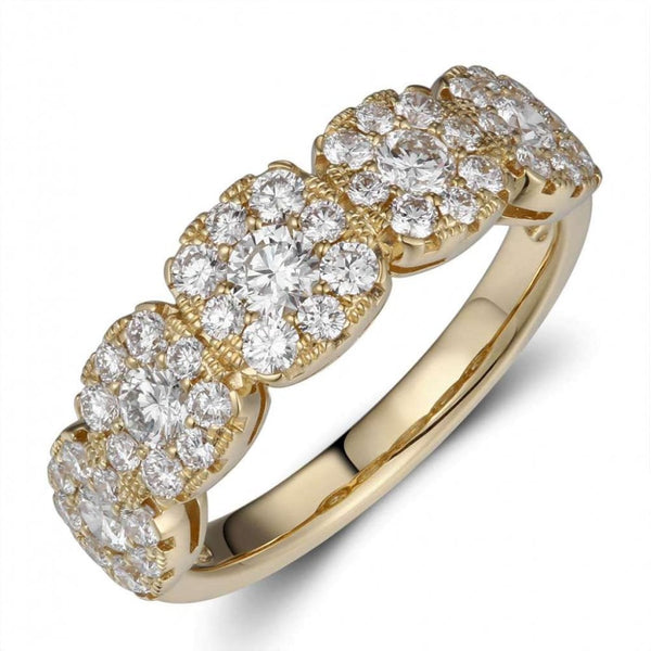Finnies The Jewellers 18ct Yellow Gold Diamond Halo Cluster Straight Eternity Ring
