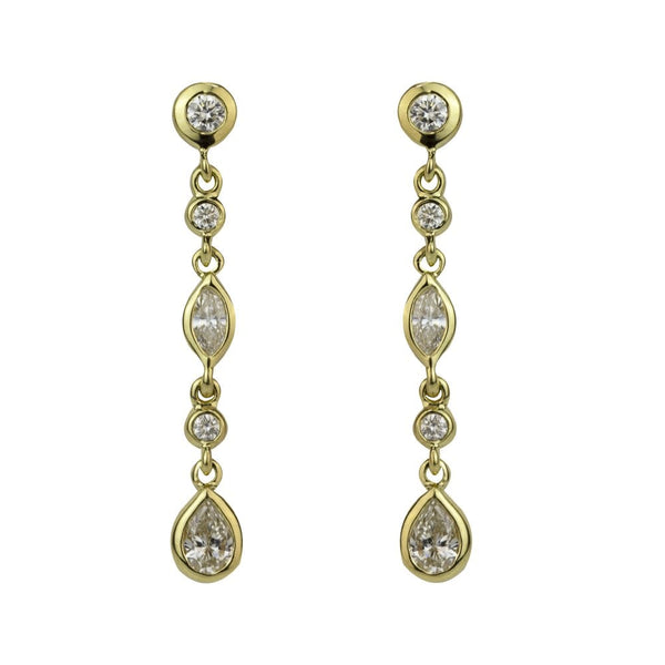 Finnies The Jewellers 18ct Yellow Gold Diamond Long Chain Link Drop Earrings 0.66ct