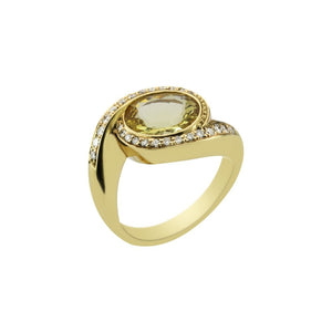 Finnies The Jewellers 18ct Yellow Gold Diamond Oval Beryl Dress Ring