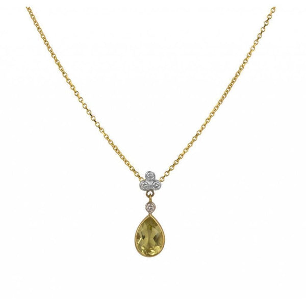 Finnies The Jewellers 18ct Yellow Gold Diamond Pear Shaped Lemon Quartz Pendant