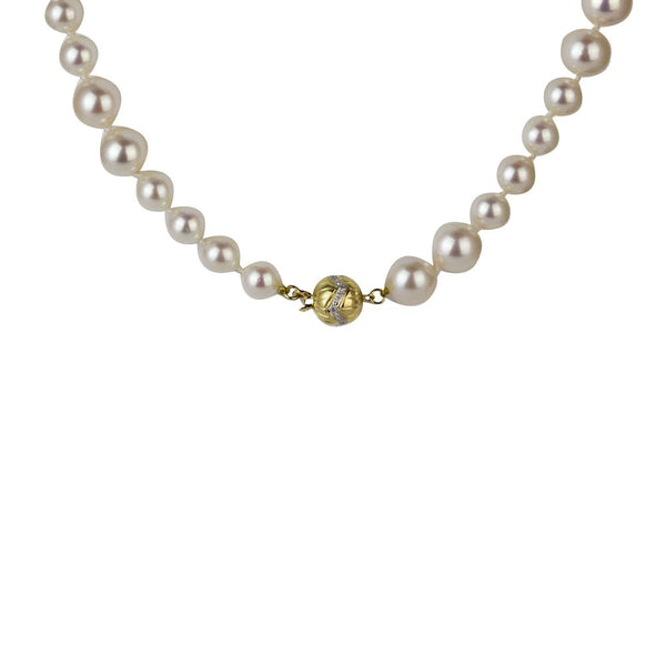 Finnies The Jewellers 18ct Yellow Gold Diamond Set Ball Catch Akoya Necklace